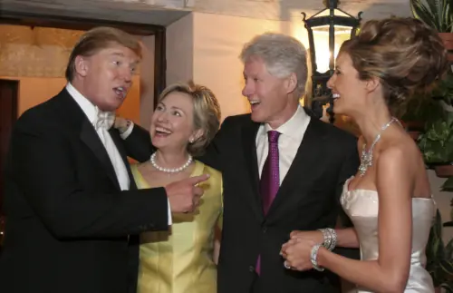 Bill, Hillary, and Chelsey Clinton having a grand old time with Donald Trump.