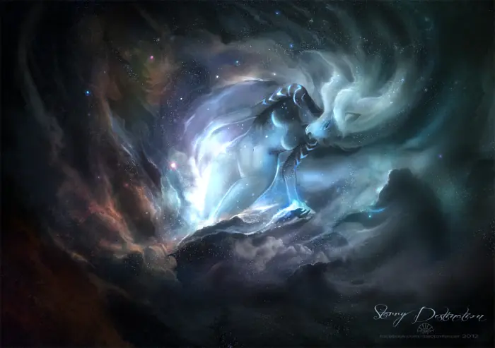 A space nebula in the shape of a beautiful naked woman.